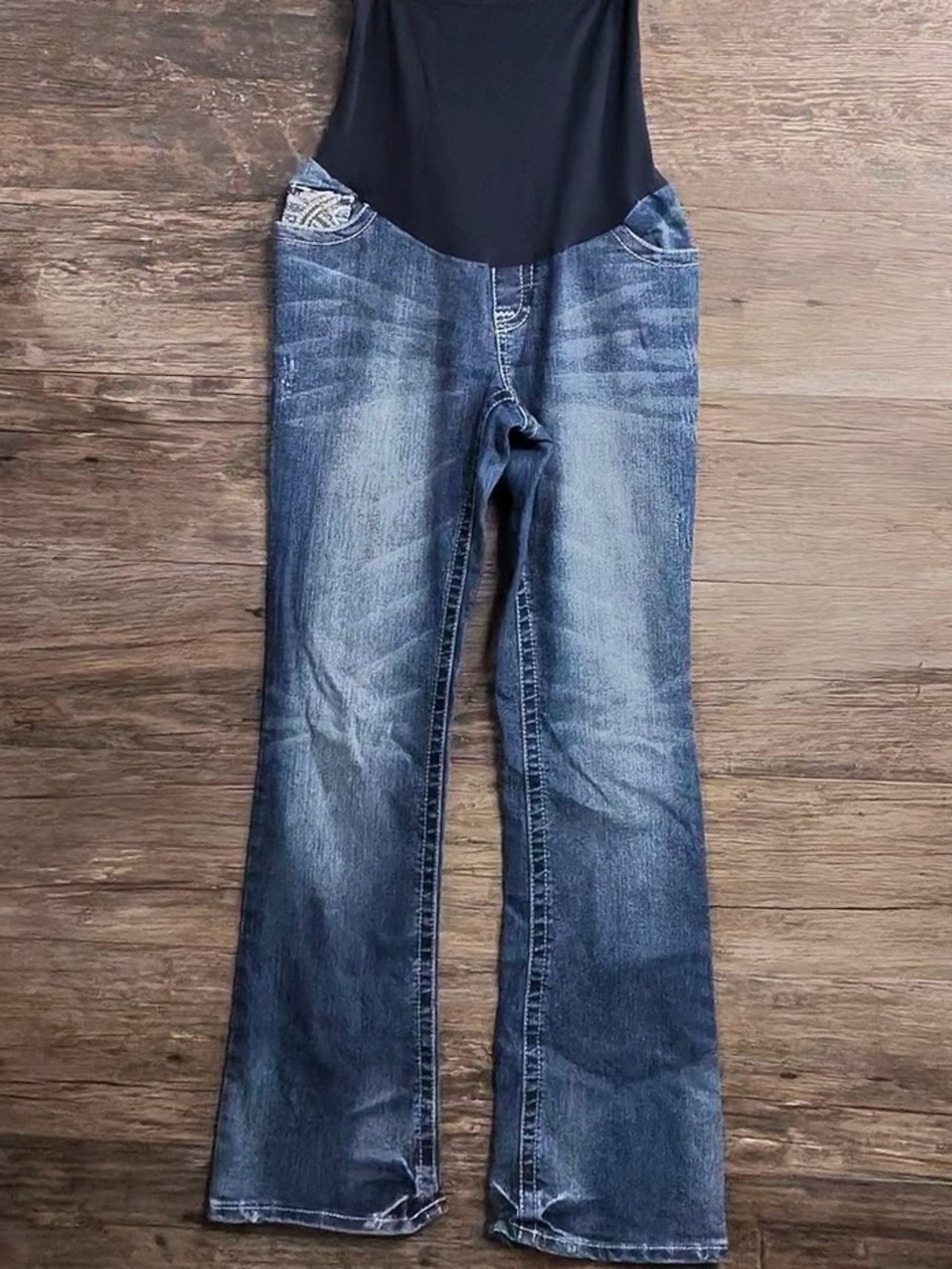 Wallflower Dark Blue Maternity Wide Leg Jeans